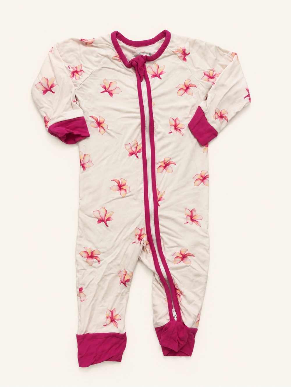 Girls Pink Floral One-Piece Zipper Pajamas